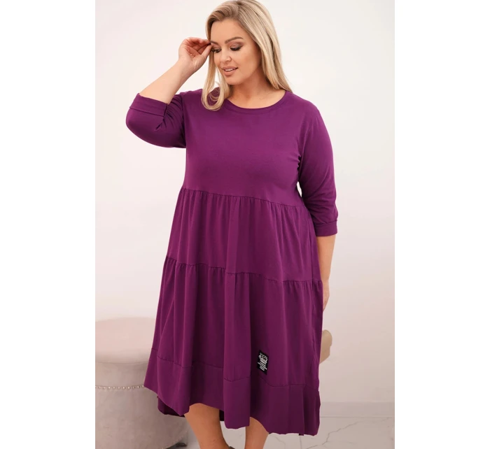 Dámská bavlněná sukýnka Plus Size s volány a ohrnutým rukávem tmavě fialová