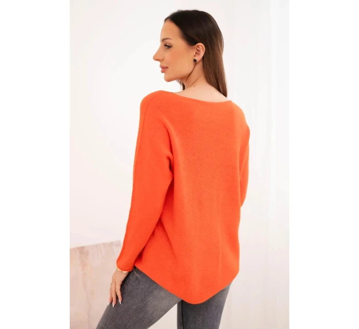 Dámský svetr z viskózy s dlouhým rukávem a kulatým výstřihem tmavě oranžový
