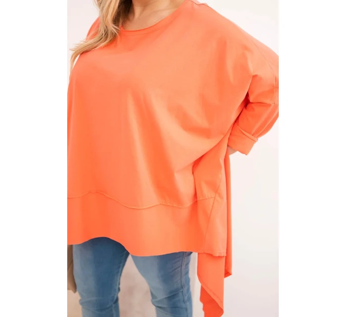Dámská tunika Plus Size z bavlny s asymetrickým spodním lemem meruňková
