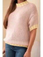 Dámský svetr s krátkým rukávem a model 21949256 lemem tmavě pudrově růžový - K-Fashion