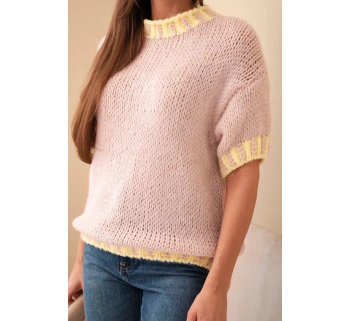 Dámský svetr s krátkým rukávem a model 21949256 lemem tmavě pudrově růžový - K-Fashion