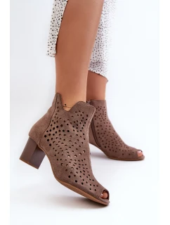 Dámské Botky Z Ekologického Semiše Na Podpatku S Otevřenými Prsty Hnědé Halania
