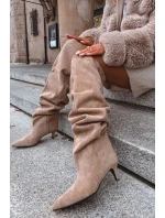 dámské kozačky na podpatku béžové model 21713439 - Boto