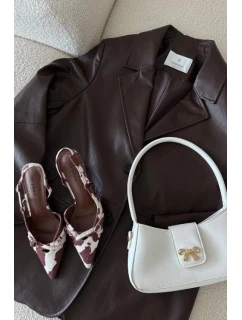 Dámské lodičky s odkrytou patou a pásky Ravira – bílo-hnědé