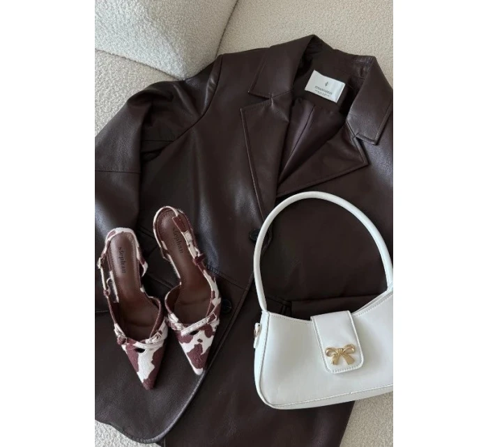 Dámské lodičky s odkrytou patou a pásky Ravira – bílo-hnědé Dámské lodičky s odkrytou patou a pásky Ravira – bílo-hnědé