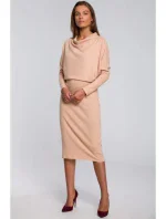 Dámské pletené šaty model 21041660 Béžová - STYLOVE