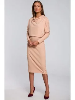 Dámské pletené šaty model 21041660 Béžová - STYLOVE