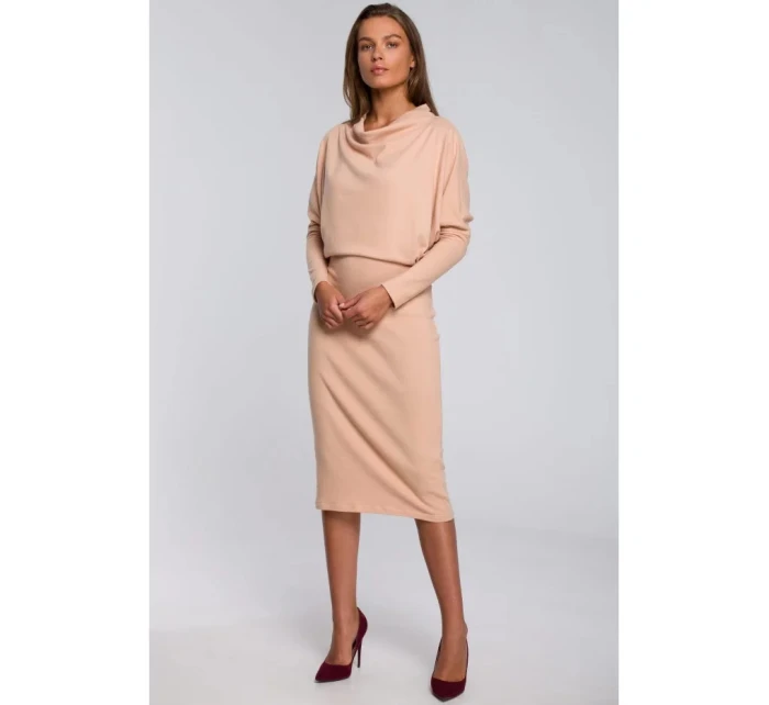 Dámské pletené šaty model 21041660 Béžová - STYLOVE
