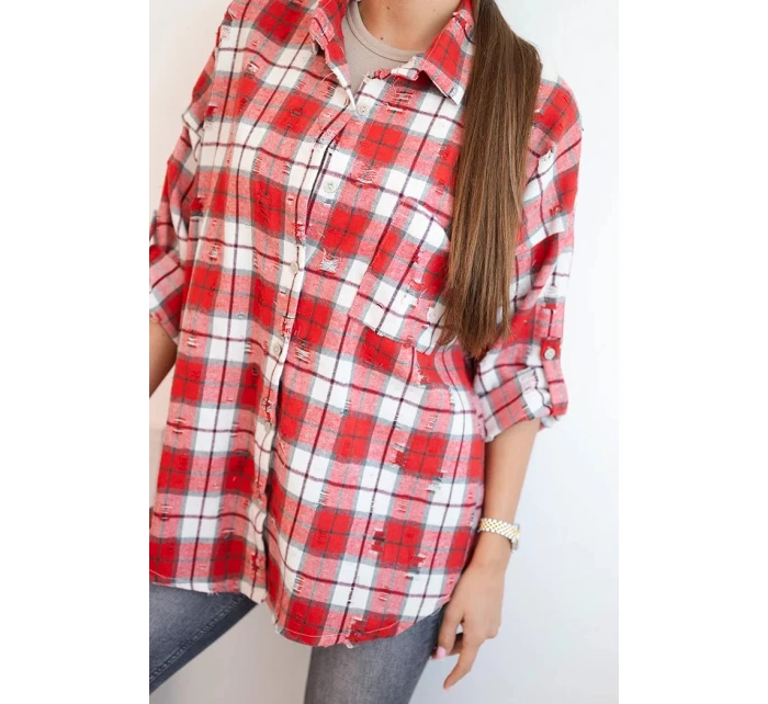 Dámská kostkovaná bavlněná košile s efektem obnošení červená Dámská kostkovaná bavlněná košile s efektem obnošení červená