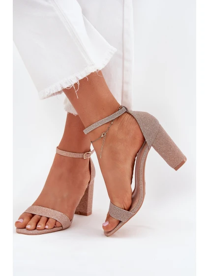 Dámské lesklé sandály na sloupkovém podpatku Kavina – růžové zlato