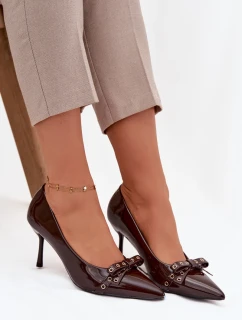 Lakované lodičky s mašlí Janisse – čokoládová