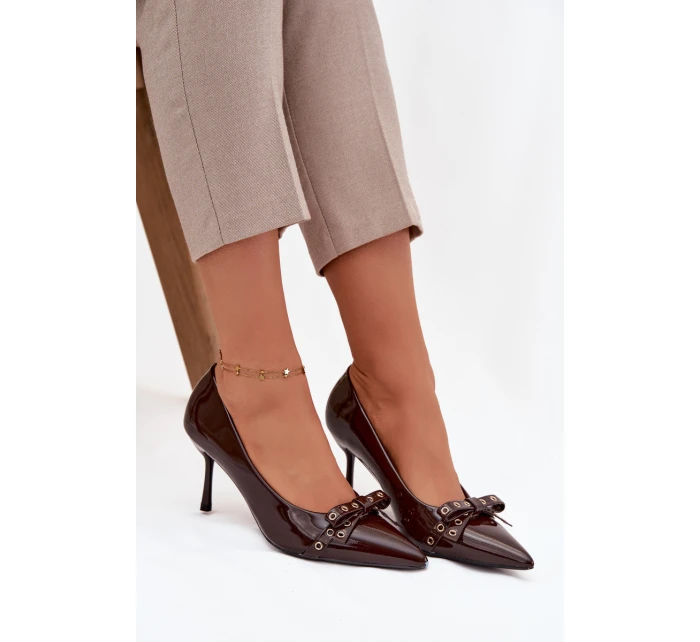 Lakované lodičky s mašlí Janisse – čokoládová