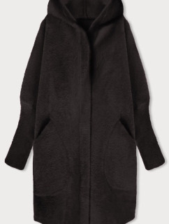 Tmavě hnědý dlouhý vlněný přehoz přes oblečení typu alpaka s kapucí (908)