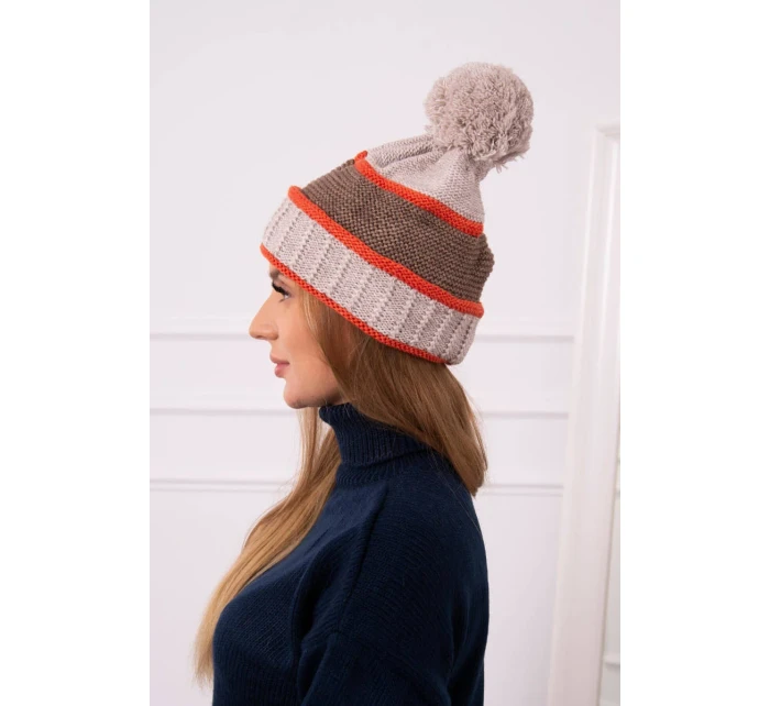 Dámská čepice Kinga K297 beige+mocca+red Dámská čepice Kinga K297 beige+mocca+red