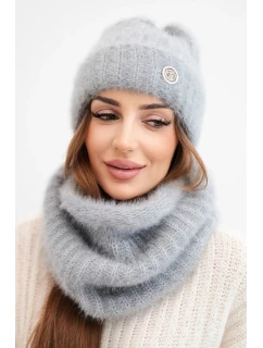 Dámská sada čepice a šály s ozdobným tmavě šedá model 21803179 - K-Fashion
