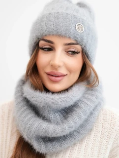 Dámská sada čepice a šály s ozdobným tmavě šedá model 21803179 - K-Fashion
