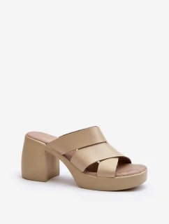 model 21647974 Kožené žabky na podpatku béžové - Zazoo