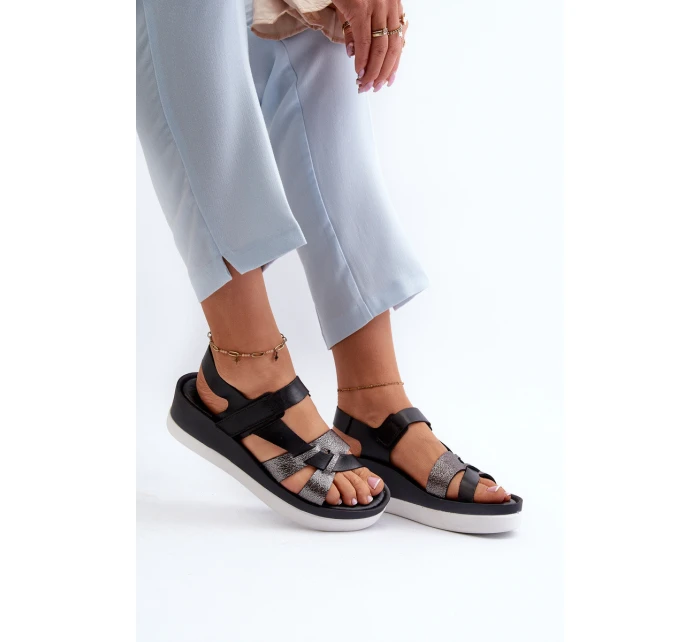 Zazoo 40397 Dámské Kožené Sandály na Platformě Černé