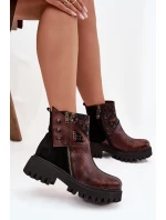 Kožené zateplené kotníkové boty na platformě a plochém podpatku Maciejka 06140-02 hnědé