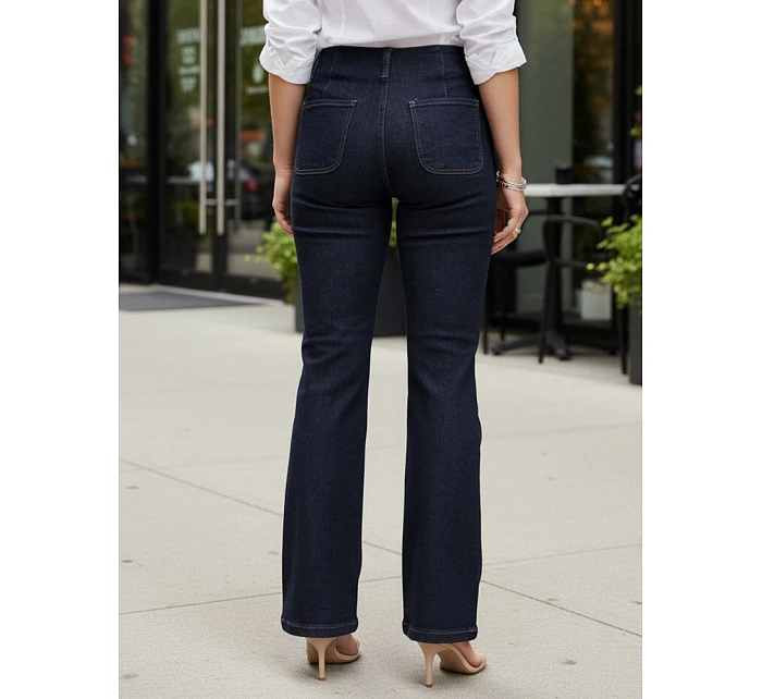 Dámské džíny s vysokým pasem a širokými nohavicemi tmavě modré FashionStreet UY2949