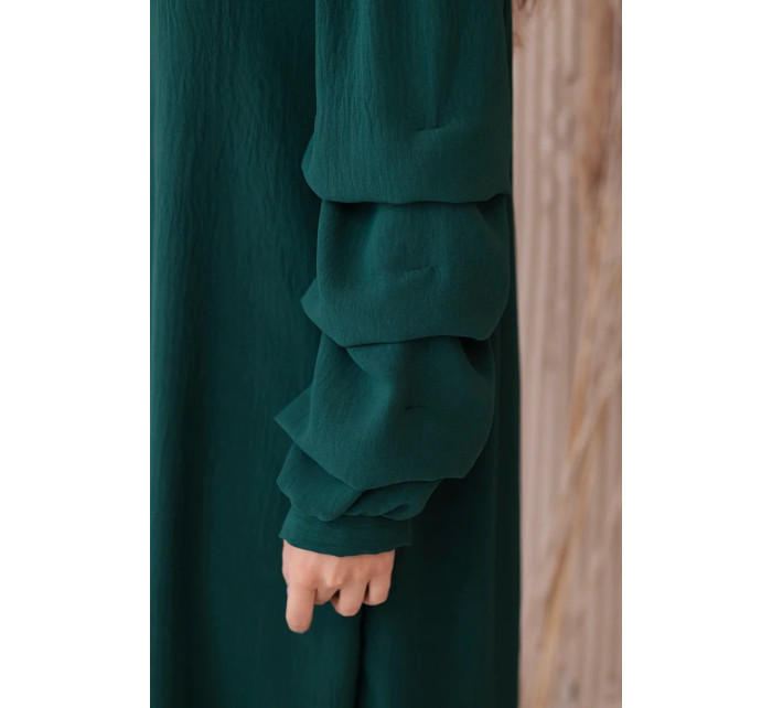 Španělské šaty s ozdobnými rukávy tmavě zelená