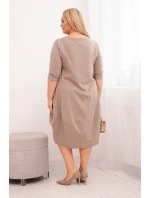 Dámská bavlněná šaty Plus Size s ohrnovacími rukávy a kapsami fango