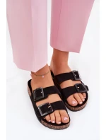 Dámské Pantofle S Přezkami Na Korek Podošve Černé Sercele Dámské Pantofle S Přezkami Na Korek Podošve Černé Sercele