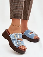 Dámské pantofle na platformě se zlatými sponami modré Renelisse