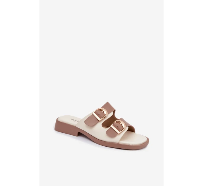 Dámské pantofle s zlatými sponami béžové model 21919181 - EVENTO Dámské pantofle s zlatými sponami béžové model 21919181 - EVENTO