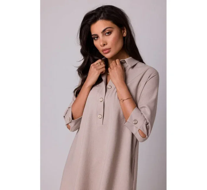 model 18407153 Rozšířené košilové šaty béžové - BeWear