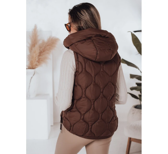 Dámská prošívaná vesta s kapucí MISSVEST hnědá FashionStreet TY5019