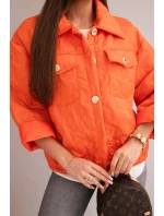 Dámská jarní prošívaná bunda s květinovým vzorem oranžová