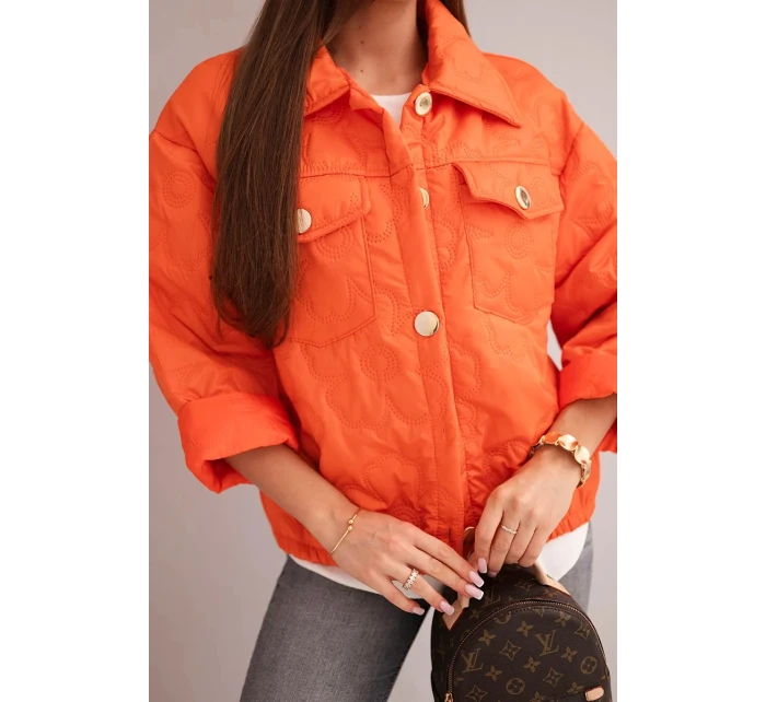 Dámská jarní prošívaná bunda s květinovým vzorem oranžová