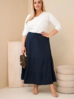 Dámská sukně Plus Size z bavlněného mušelínu s volánem a gumičkou námořnická modrá