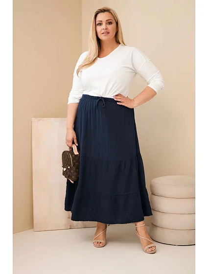 Dámská sukně Plus Size z bavlněného mušelínu s volánem a gumičkou námořnická modrá Dámská sukně Plus Size z bavlněného mušelínu s volánem a gumičkou námořnická modrá