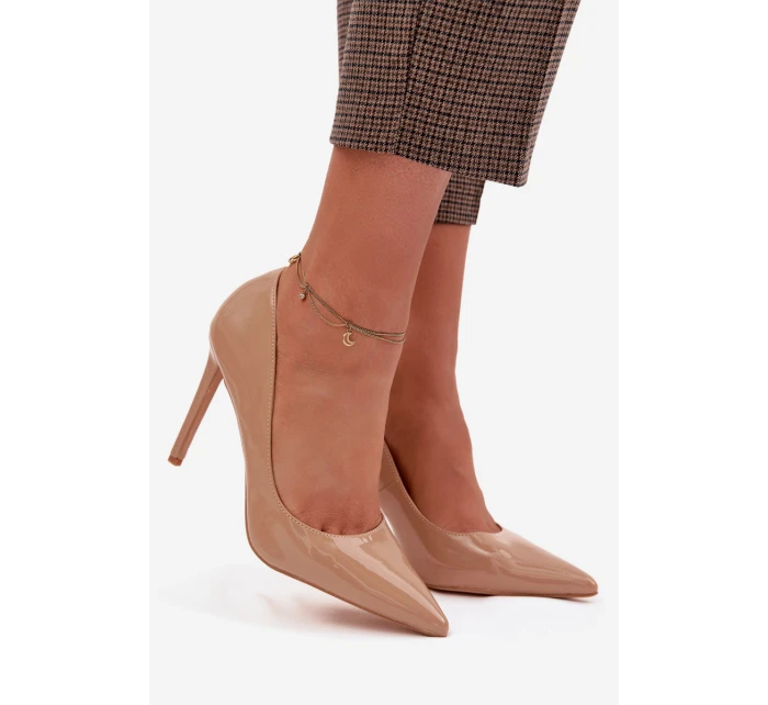 Lakované lodičky z eko kůže tmavě béžové Jonira