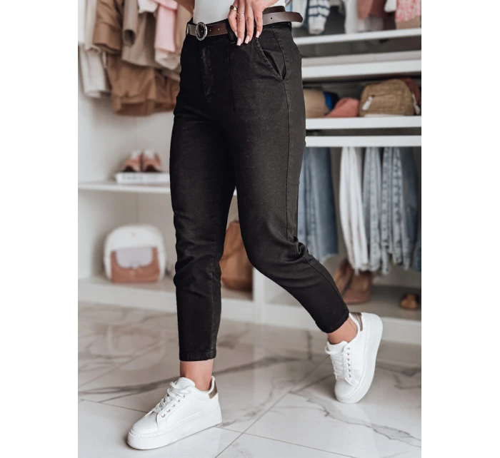 Dámské kalhoty slim fit s páskem TAIRONIK black FashionStreet UY2544