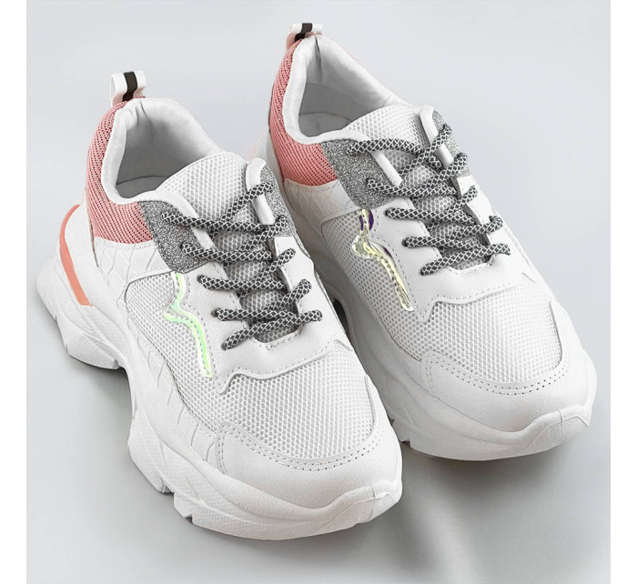 Bílo-růžové dámské šněrovací sportovní boty (LU-3)