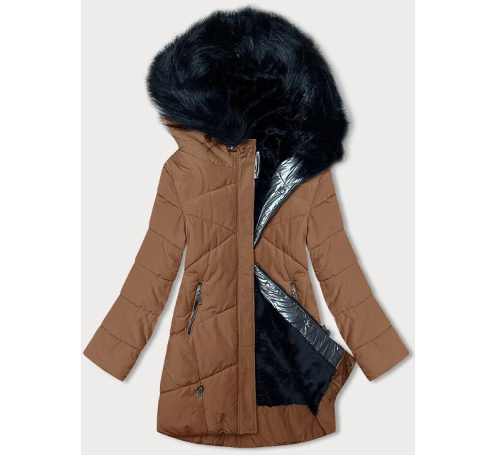 Dámská zimní bunda v karamelové barvě s kožešinou model 21246621 - MELYA MELODY