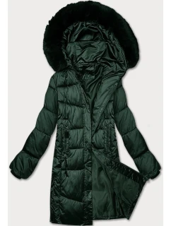 Tmavě zelená zimní prošívaná plus size bunda s kapucí S'west (B8267-10)