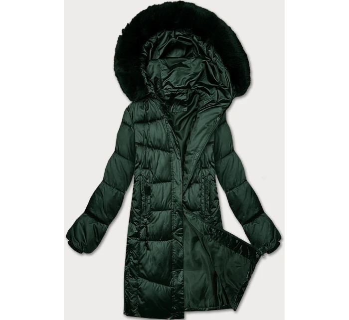 Tmavě zelená zimní prošívaná plus size bunda s kapucí S'west (B8267-10)