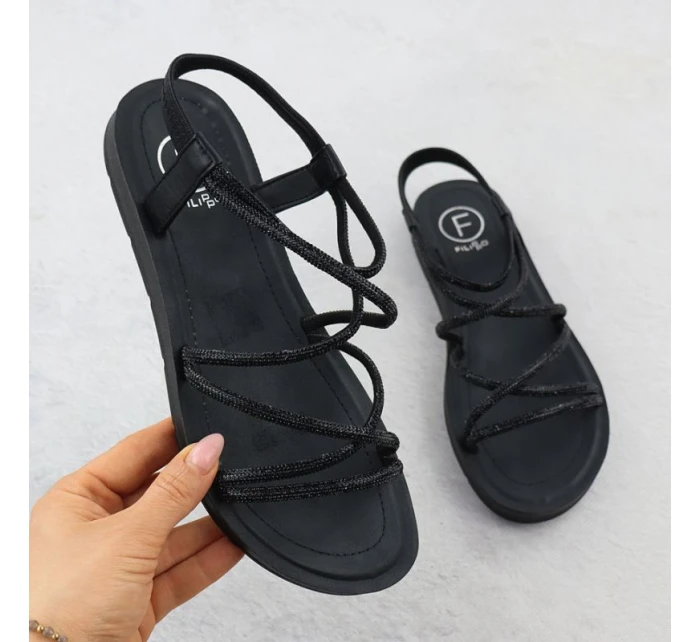 Dámské římské sandály Filippo se zirkony černé DS6884 Dámské římské sandály Filippo se zirkony černé DS6884