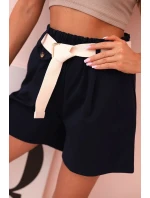 Dámské šortky s vysokým pasem a páskem tmavě modré Dámské šortky s vysokým pasem a páskem tmavě modré