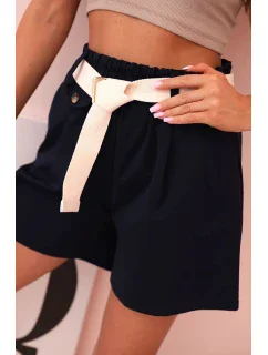 Dámské šortky s vysokým pasem a páskem tmavě modré