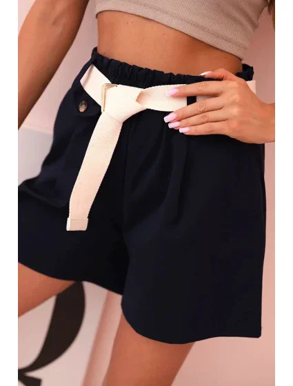 Dámské šortky s vysokým pasem a páskem tmavě modré Dámské šortky s vysokým pasem a páskem tmavě modré
