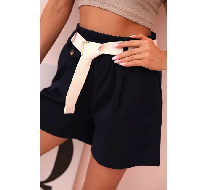 Dámské šortky s vysokým pasem a páskem tmavě modré Dámské šortky s vysokým pasem a páskem tmavě modré