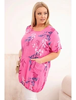 Dámská bavlněná halenka Plus Size s krátkým rukávem a vázáním na spodním model 22069921 růžová - K-Fashion