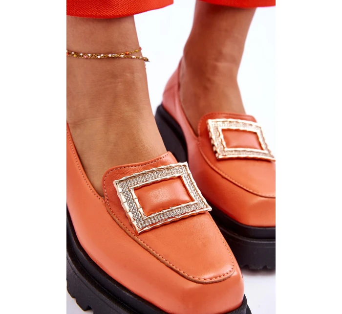 Pohodlné kožené mokasíny oranžové model 21613244 - Boto