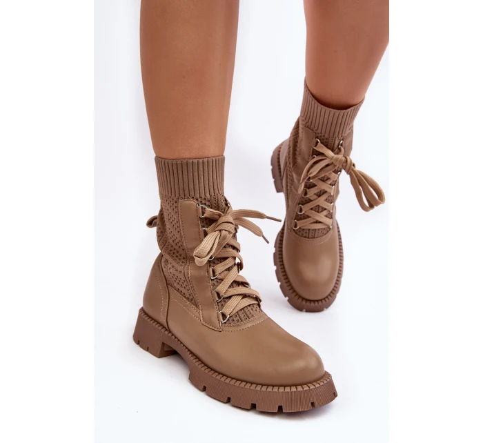 Dámské botky se šňůrkou a světle béžovou podkolenkou Gentiana