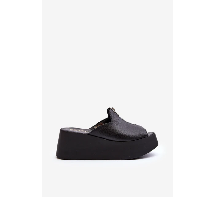 Zazoo 2916 Dámské žabky na masivní platformě se zipem Černé